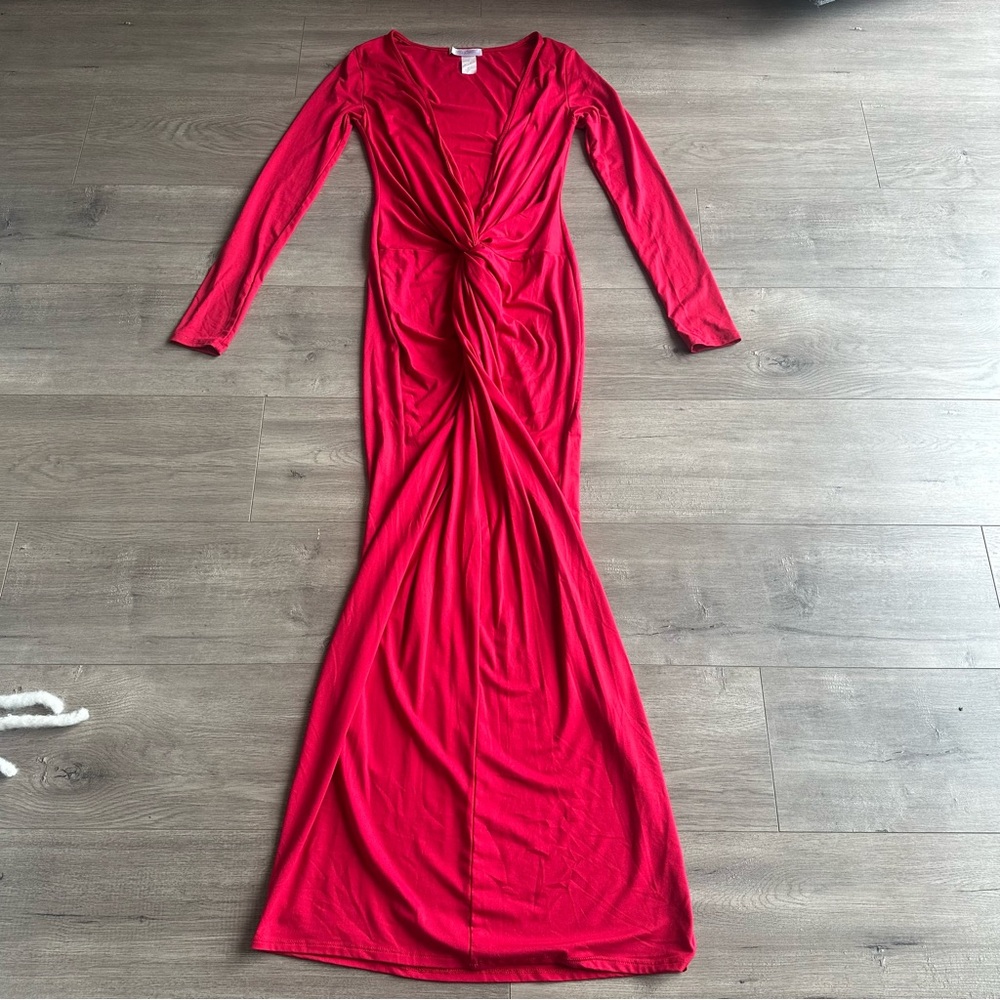 EUC BOSS Red Maxi Dress - low v-cut neckline